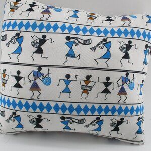 13.5" Dancing Ancient People in Blue and White.